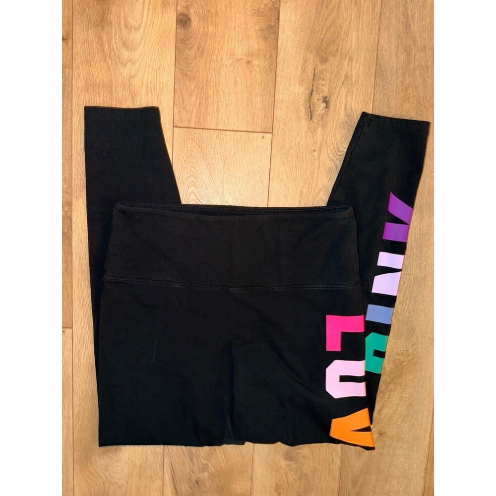 Victorias Secret PINK LOVE Black Leggings Colorblock size XL Cotton/Elastane